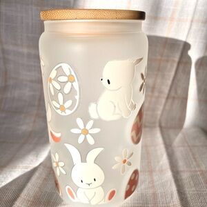 Frosted Glass Jar with Bunny and Egg Design